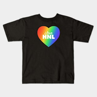 I Love HNL (Honolulu Airport Code) Pride Rainbow Colors Heart Kids T-Shirt